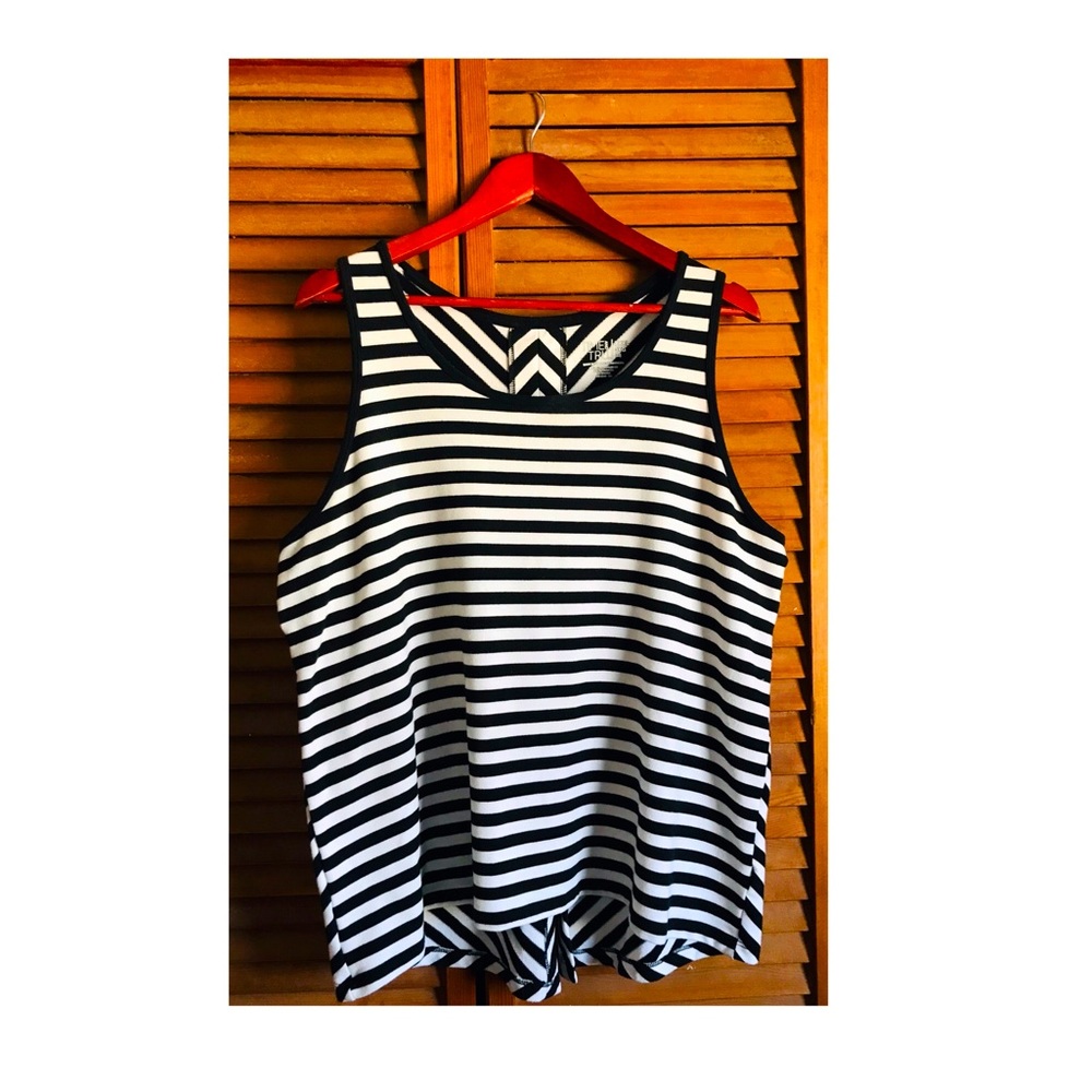 Time and Tru White + Navy Blue Chevron Tank Top